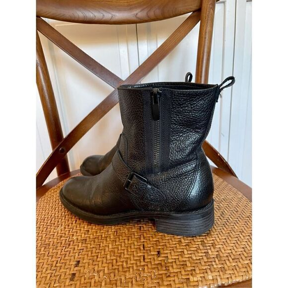 Nine West Hanzil pebbled black leather combat moto boots size 6 - Picture 4 of 8